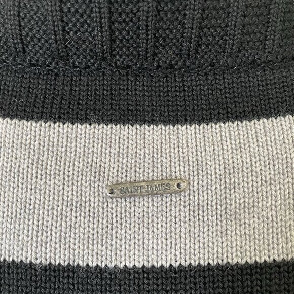 Saint James Wool Black Gray Sailor Stripe Fisherman Cardigan Sweater Size US 12 - Picture 3 of 16